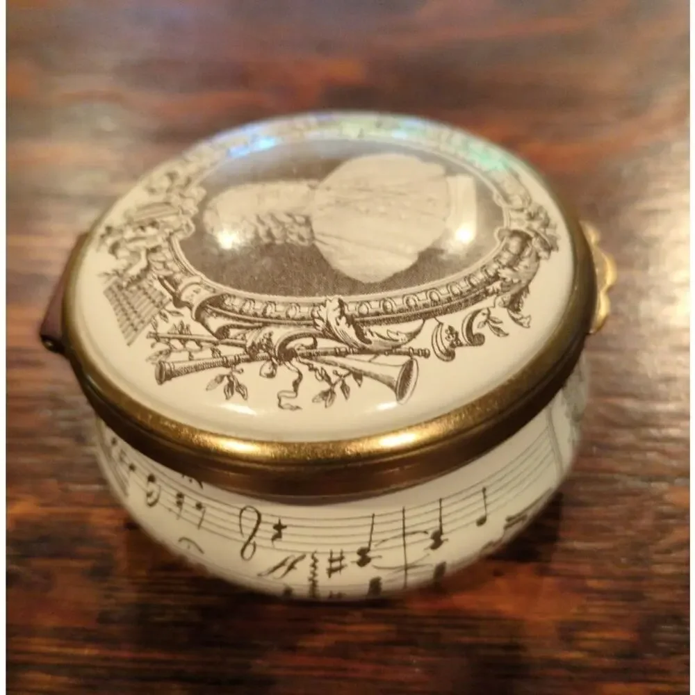 Bilston Battersea Enameled Copper Halcyon Days Trinket Box Johann S. Bach  #381